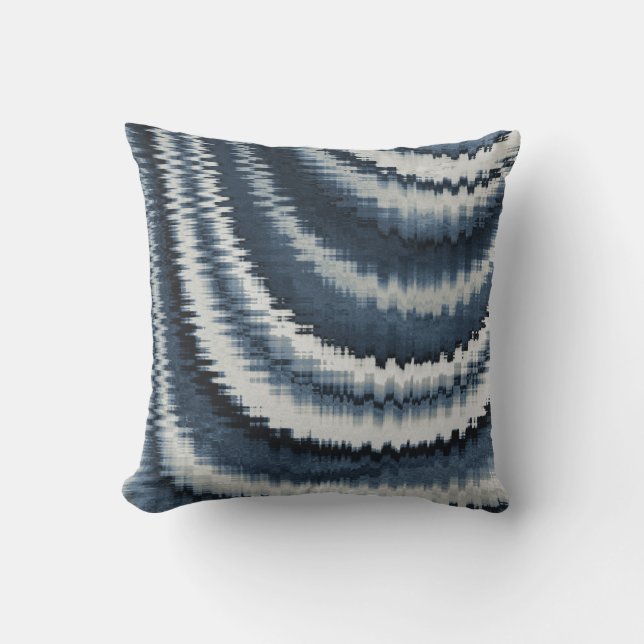Navy Earth Toned Blue Abstrakt Pattern Kissen (Vorderseite)