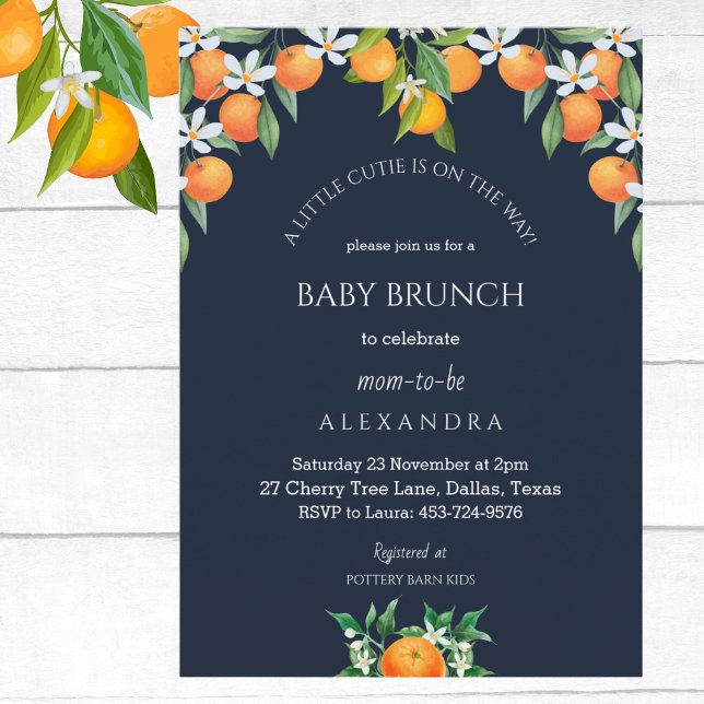 Navy Eine kleine Süsse Orange Citrus Baby Brunch Einladung (Von Creator hochgeladen)