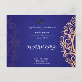 Navy Elegant Blue Muslim wedding Invitation  Postkarte
