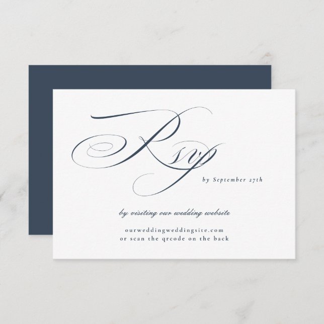 Navy Elegant Calligraphy Wedding Website QR CODE RSVP Karte (Vorne/Hinten)