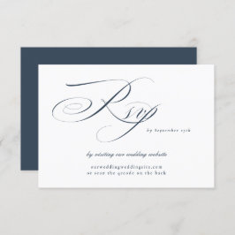 Navy Elegant Calligraphy Wedding Website QR CODE RSVP Karte
