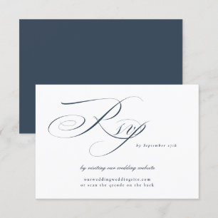 Navy Elegant Calligraphy Wedding Website QR CODE RSVP Karte