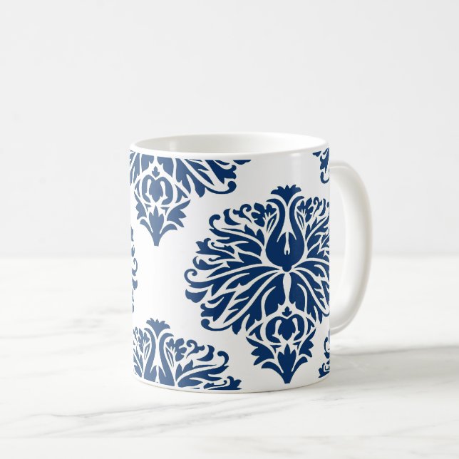 Navy Elegant Damask Kaffee Tasse (VorderseiteRechts)