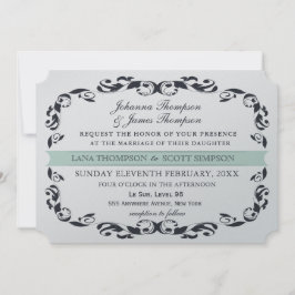 Navy Elegant Viktorianisch Blüh Filligree Wedding Einladung