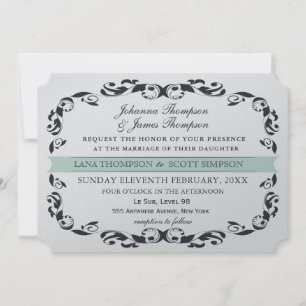 Navy Elegant Viktorianisch Blüh Filligree Wedding Einladung