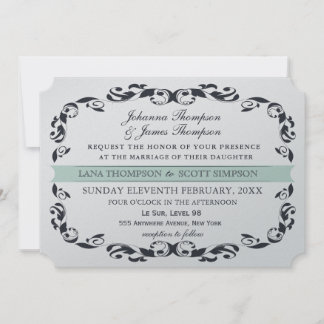 Navy Elegant Viktorianisch Blüh Filligree Wedding Einladung
