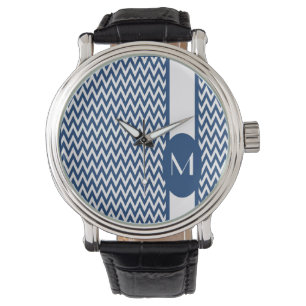 Navy Elegant Zickzack Design mit Monogramm Armbanduhr