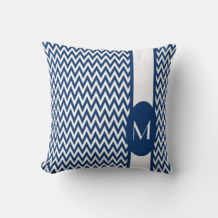 Navy Elegant Zickzack Design mit Monogramm Kissen