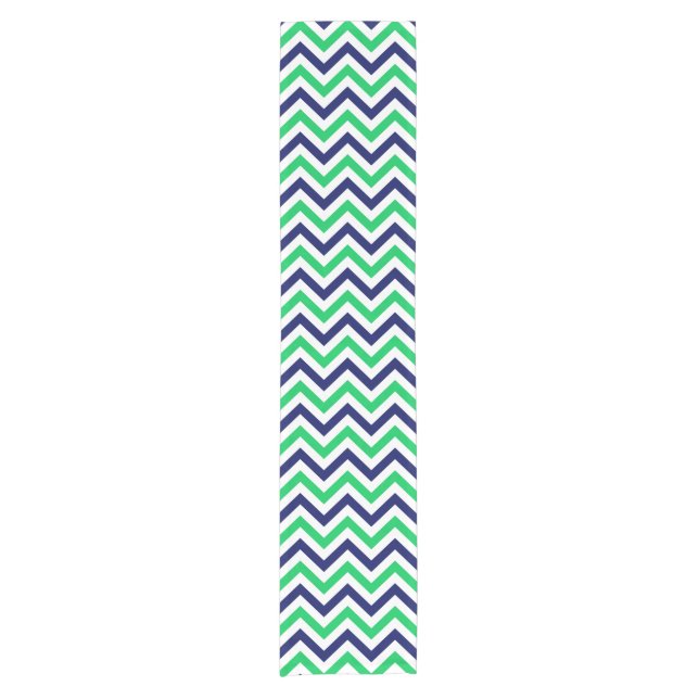 Navy, Emerald, White Large Chevron ZigZag Pattern Kurzer Tischläufer (Vorderseite)