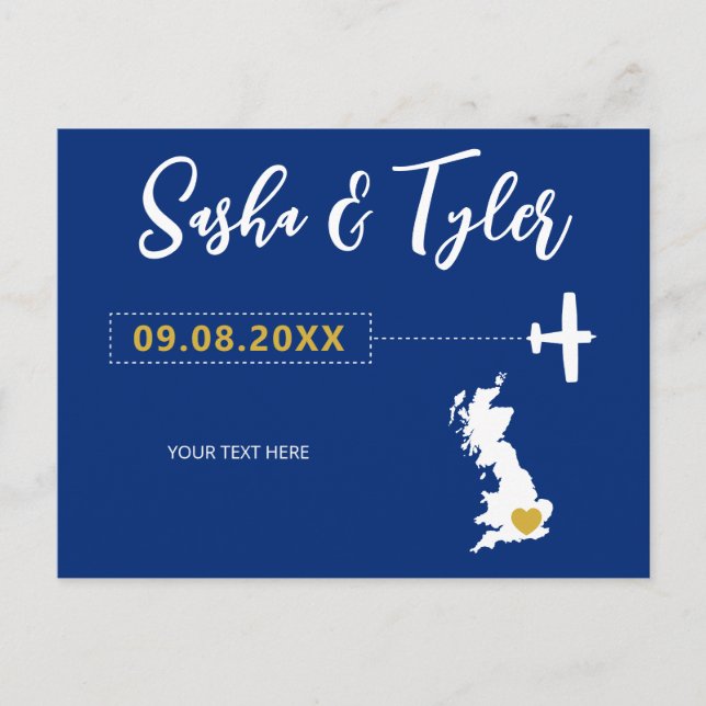 Navy England Scotland Wedding Save the Date UK Map Postkarte (Vorderseite)