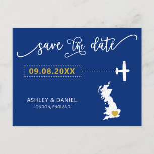 Navy England Scotland Wedding Save the Date UK Map Postkarte