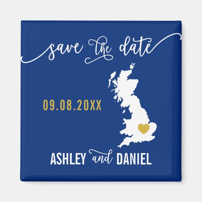 Navy England Wedding Save the Date Scotland UK Map Magnet (Vorne)