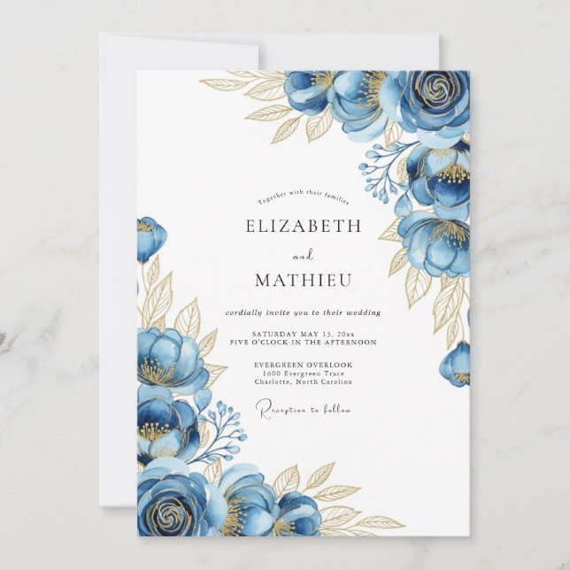 Navy Ethereal Bloom Wedding Einladung (Vorderseite)