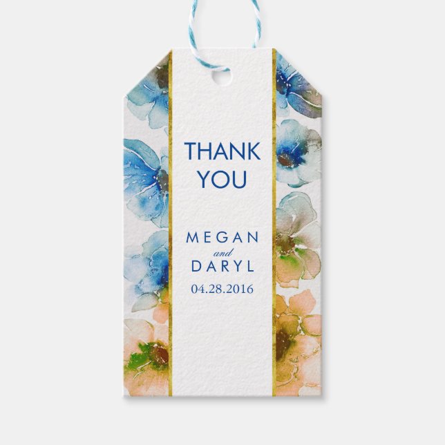 Navy Fall Floral Gold Rahmen Chic Hochzeit Geschenkanhänger (Vorderseite)