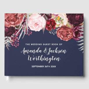 Navy Fall Marsala Blush Peony Wedding Gästebuch