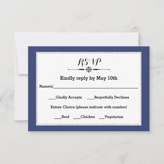 Navy & Faux Glitter Frame - RSVP Response Card (Vorderseite)