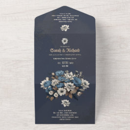 Navy Floral All in one Invite All In One Einladung