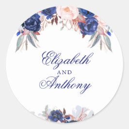 Navy Floral Boho Chic Wedding Runder Aufkleber