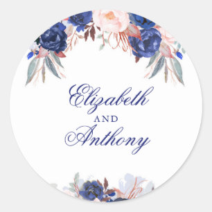 Navy Floral Boho Chic Wedding Runder Aufkleber