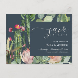 NAVY FLORAL DESERT CACTI FOLIAGE SAVE THE DATE ANKÜNDIGUNGSPOSTKARTE