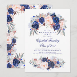 Navy Floral Elegant and Modern Graduation Party Einladung