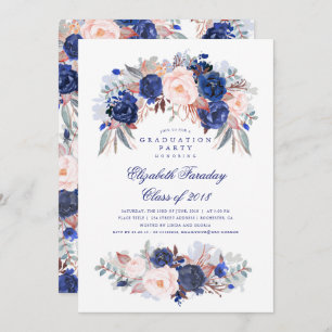 Navy Floral Elegant and Modern Graduation Party Einladung