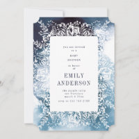 Navy Floral Elegant Baby Shower Einladung