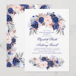 Navy Floral Elegant und Modern Engagement Party Einladung