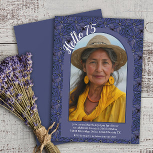 Navy Floral Elegant Whimsy Simple 75. Geburtstag Einladung