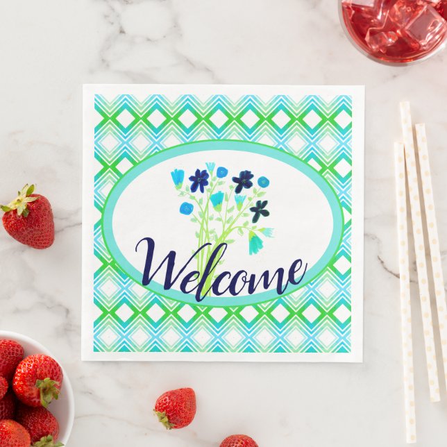 Navy Floral Event Willkommen Napkins Serviette (Beispiel)