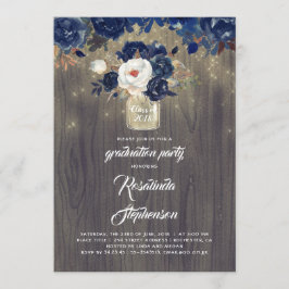 Navy Floral Mason Jar Rustic Graduation Party Einladung