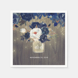 Navy Floral Mason Jar Rustic Serviette