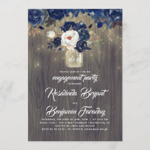 Navy Floral Mason Jar Rustikale Engagement Partei Einladung