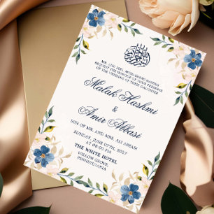 Navy Floral Muslim Islamische Nikah Arabische Hoch Einladung