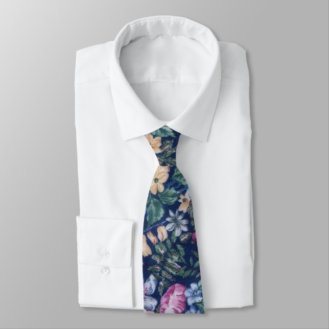 Navy Floral Neck Tie Krawatte (Gebunden)