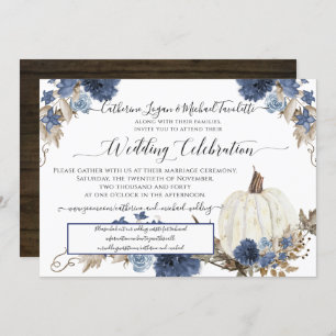 Navy Floral Pumpkin Rustic Wedding Celebration Einladung
