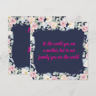 Navy Floral Rosa Typografie Muttertagskarte Feiertagskarte