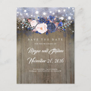 Navy Floral Save the Date Ankündigungspostkarte