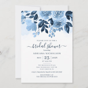 Navy Floral Script Watercolor Brautparty Einladung