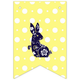 Navy Floral Volkskunst-Hasen-Oster-Girlande Wimpelkette