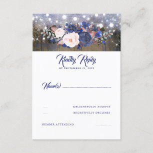 Navy Florals Rustic Wedding RSVP