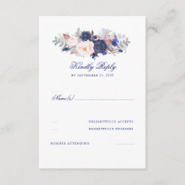 Navy Florals Wedding RSVP Karte