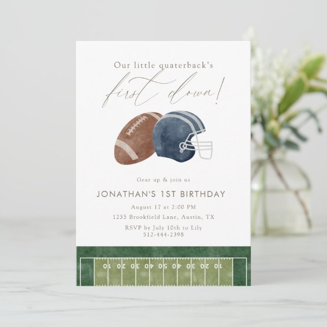 Navy Football Helmet First Birthday Einladung (Stehend Vorderseite)