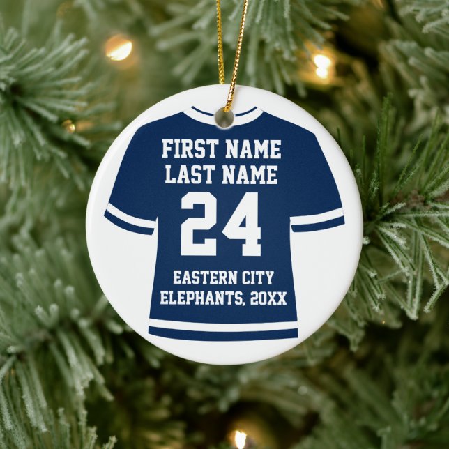 Navy Football Soccer Hockey Sports Jersey Keramik Ornament (Baum)