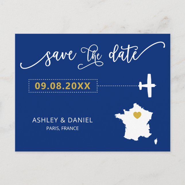 Navy France Hochzeit Speichern Sie die Datumskarte Postkarte (Vorderseite)