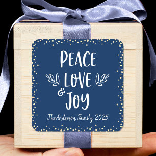 Navy Frieden Liebe Freude Moderne Typografie Golde Quadratischer Aufkleber