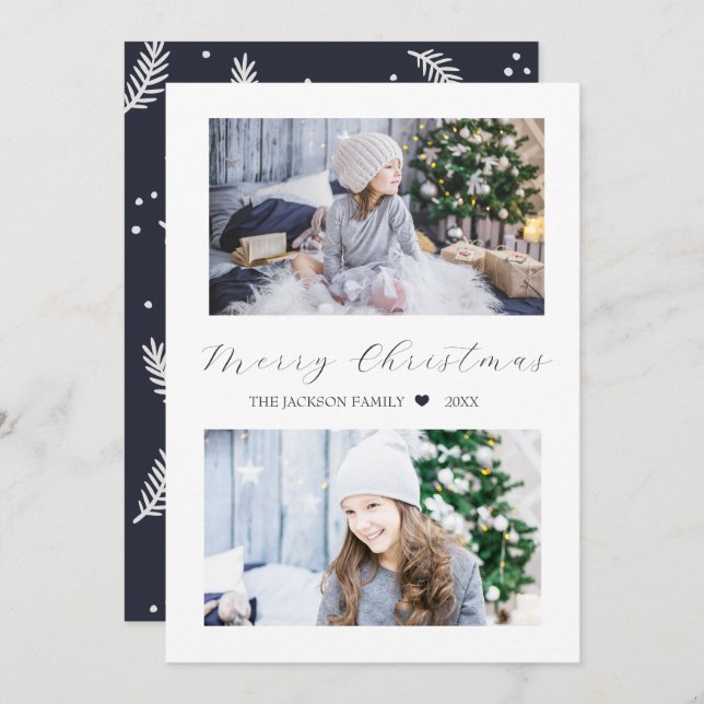 Navy Frohe Weihnachten Moderne 2 Foto (Vorne/Hinten)