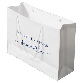 Navy Frohe Weihnachtsribbon Swash Unterschrift Nam Große Geschenktüte