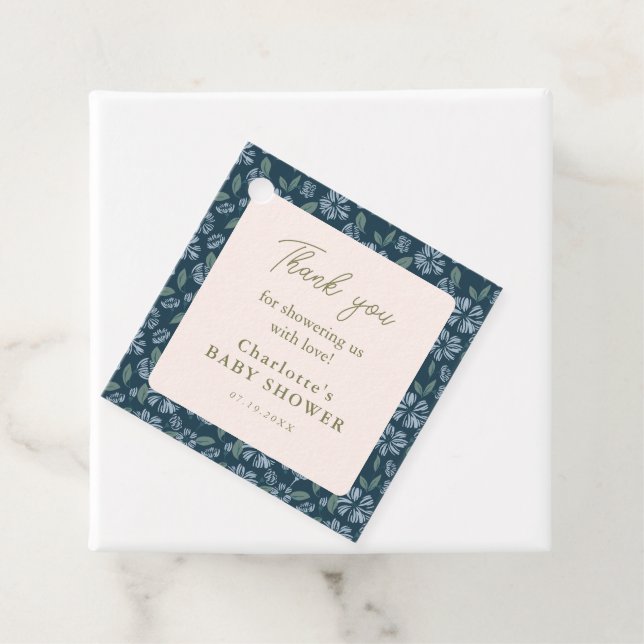 Navy Frost Bloom Floral Baby Dusche Vielen Dank Geschenkanhänger (Beispiel)