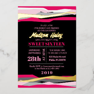 Navy Fuchsia Sweet Sixteen 16 Einladung Roségold